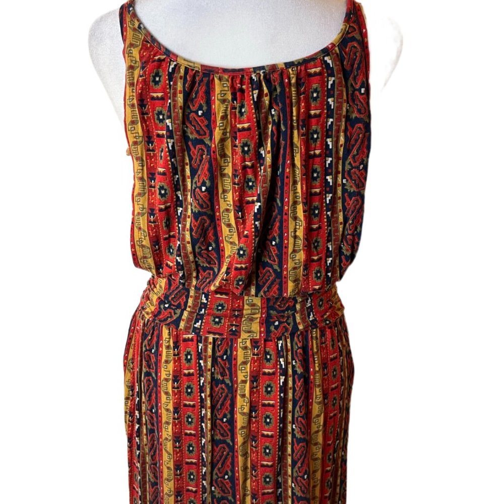 Lucky Brand Ruched Waist Summer Nights Jordana Boho / Aztec Dress Size Small - Picture 4 of 9